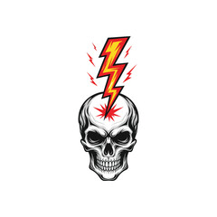 Skull Lightning Idea. A powerful depiction of a human cranium hit by a vibrant flash, representing a breakthrough concept or intense mental energy.