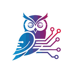 Intelligent Owl Digital Tech Logo. This vibrant emblem fuses an astute owl with electronic circuitry, representing profound knowledge, innovation, and advanced technological connectivity.