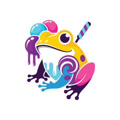Vibrant Abstract Frog Illustration. A bright stylized amphibian artwork, featuring bold hues and a unique melting design. This graphic represents creativity, transformation, and playful energy.
