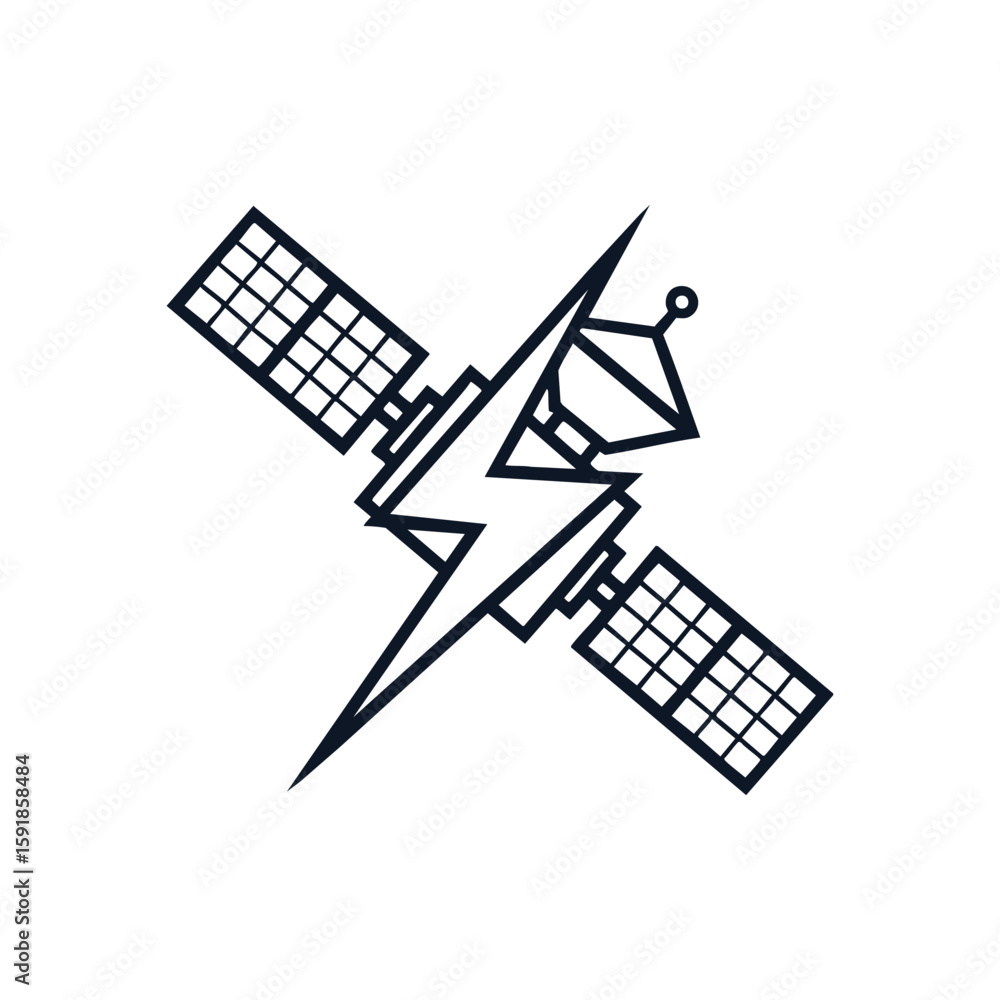Aufkleber space technology lightning connection. depicts an orbital device merged with an electrical flash, si