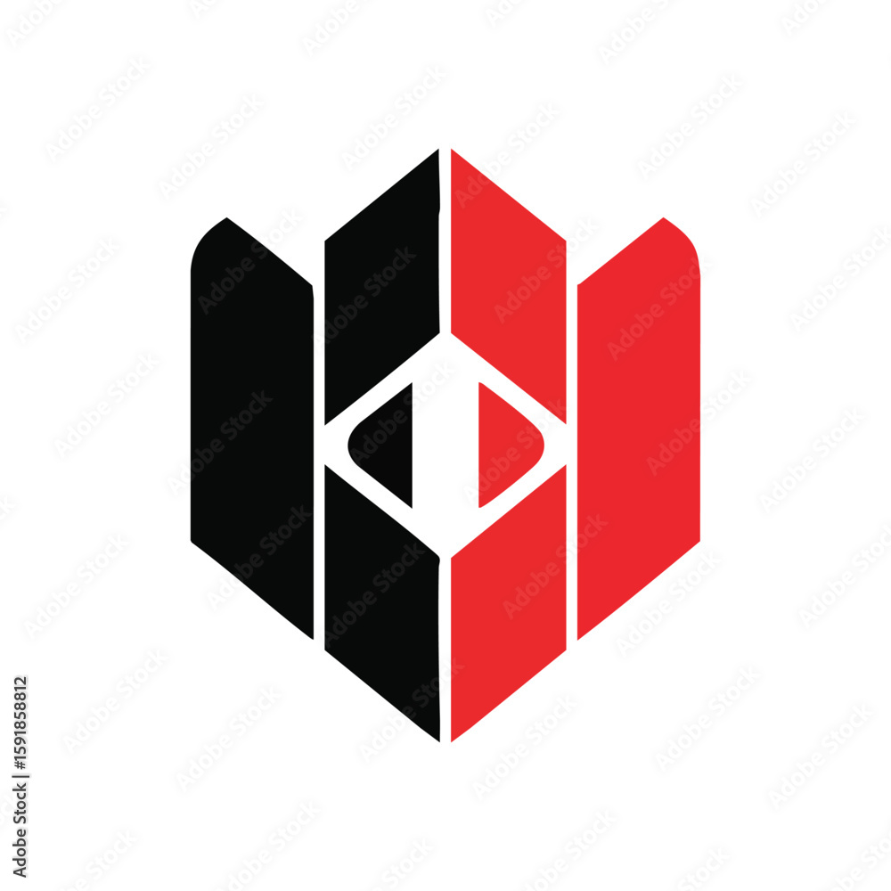 Poster black red geometric emblem. this striking abstract design showcases a balanced structure with a cent