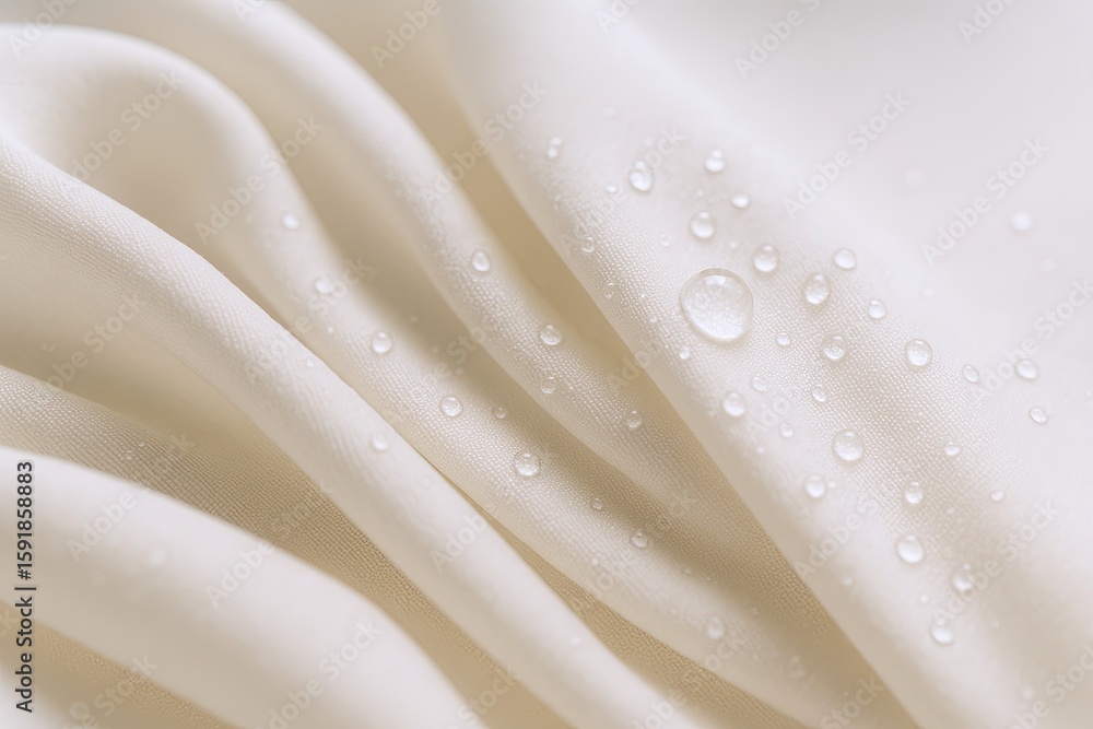 Poster close-up of smooth satin fabric with water droplets creating a luxurious texture and elegant flow.