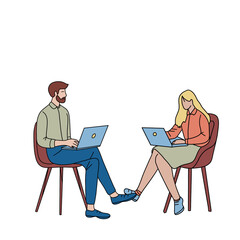 Coworking Man and Woman Sitting with Laptops