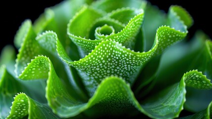 Close-up of vibrant green succulent plant showcasing intricate leaf patterns and textures