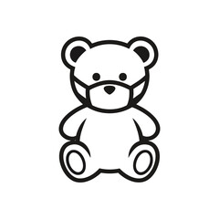 Masked Bear Icon. Cute teddy wearing a protective facial covering. Symbolizes health safety and care during pandemic.