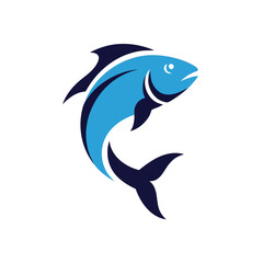 Blue Fish Logo Jumping Icon. Vivid depiction of a lively marine creature, symbolizing vitality and ocean ecosystems. Perfect for fishing, seafood, or aquatic nature themes.