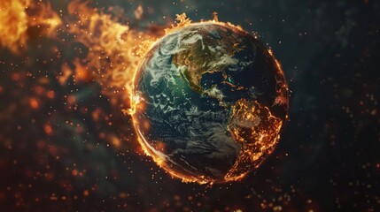 Abstract background with burning planet Earth. Used in articles about ecology, global warming, scientific publications.