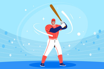 Hand Drawn Flat Baseball Player Composition