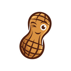 Cheerful Peanut Character Mascot. This delightful groundnut illustration beams with positive energy. A friendly legume winks, embodying a joyful and inviting mood, perfect for food themes.