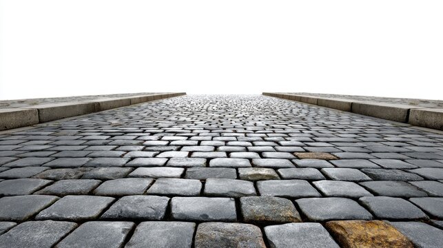 A cobblestone path ascends towards a bright white sky creating a sense of journey and open possibility - Powered by Adobe