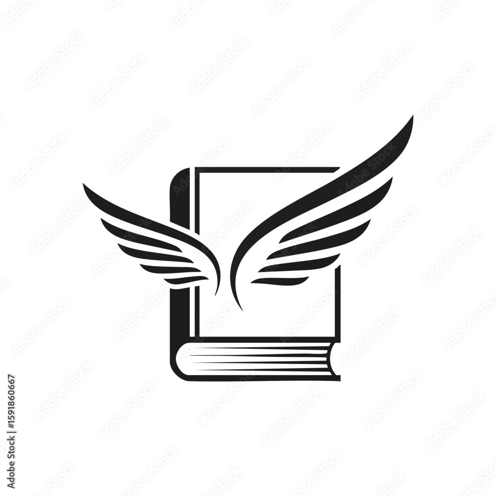 Aufkleber winged book symbol. this minimalist graphic features a text volume adorned with soaring pinions, rep