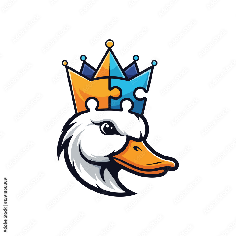 Aufkleber wise duck head with puzzle crown. this clever bird dons a distinctive tiara of interlocking segments