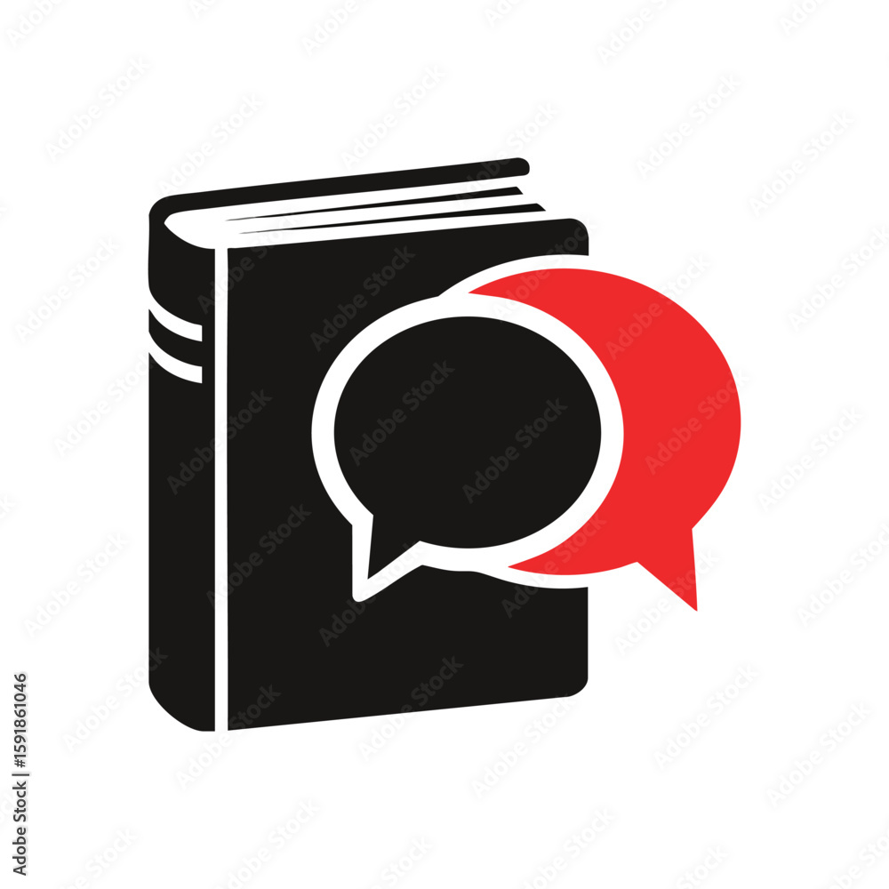 Poster knowledge and communication icon. vector artwork combining reading material and discussion bubbles. 