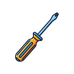 Flathead Screwdriver Tool Icon. Vibrant flat blade driver illustration. Essential for assembly, mending, or building projects. Represents utility, repair, and DIY spirit.