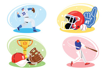 Fototapeta premium Hand Drawn Flat Baseball Element Mini Composition Collection
