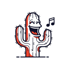 Happy Singing Cactus Character. A cheerful desert succulent is vocalizing with joy, expressing a lively musical spirit. This vibrant character embodies fun and positive energy.