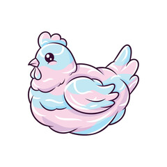 Cute Pastel Striped Chicken Illustration. Adorable cartoon fowl artwork featuring delightful soft hues in a charming banded design. Perfect for whimsical creations, kids projects, or gentle themes.