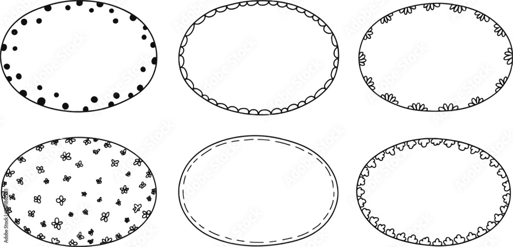 Poster vector art of collection of oval frames with various decorative borders isolated on transparent back