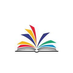 Vibrant Open Book Learning Icon. This artistic emblem showcases a fanned publication with diverse, vivid pages, representing knowledge, education, and the spread of ideas.