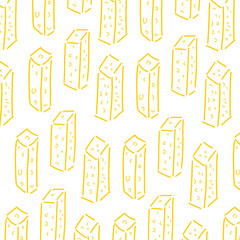  cheese sticks in block form, featuring small holes and drawn in yellow. Ideal for food-themed designs, dairy product packaging, restaurant branding, cheese banners, or educational food content.