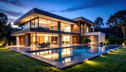 Modern luxury home at twilight (1)