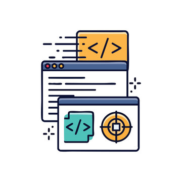 Software Development Optimization. This graphic illustrates effective programming, digital building, and strategic deployment. It symbolizes achieving precise online objectives with streamlined.