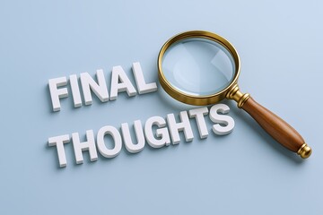 Final Thoughts Text with Magnifying Glass on Light Blue Background for Reflection.