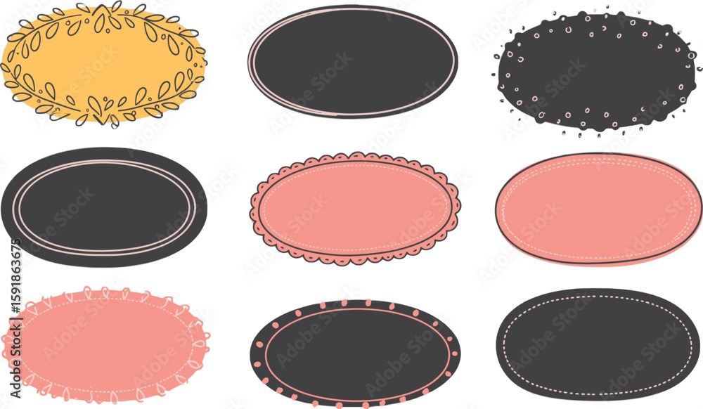 Poster vector art of collection of decorative oval frames and labels isolated on transparent background for