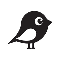 Black bird icon silhouette, simple stylized graphic animal symbol, vector logo design element.
