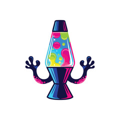 Vibrant Psychedelic Lava Lamp Art. This lively artwork depicts a classic liquid motion lamp. Its dynamic colors and unique base create a nostalgic, whimsical, and groovy atmosphere.