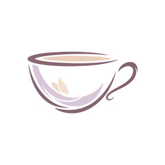 Elegant Abstract Beverage Mug Design. Stylized illustration of a warm drink vessel, conveying tranquility and a peaceful atmosphere. Features gentle curves and subtle earth tones, symbolizing.