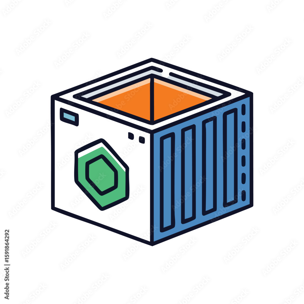 Poster modern data container icon. vibrant digital graphic of an open top storage unit. ideal for symbolizi