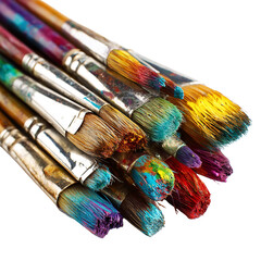Fototapeta premium Art paintbrushes close up colorful artistic tools for painting canvas acrylic watercolor oil brush set