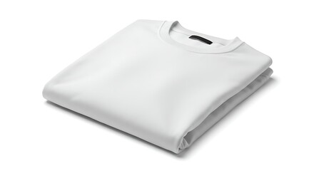 A folded white tshirt with a small label, isolated on a white background