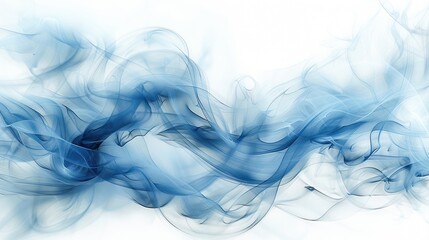 Abstract blue smoke waves flowing gracefully across a white background creating a serene atmosphere
