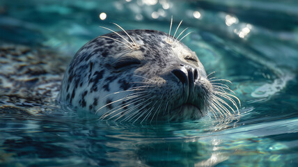 アザラシが夏の海面で穏やかに浮かぶ