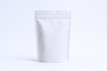 Plain white blank resealable zip lock standing pouch packaging for products and crafts.