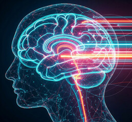 Digital Brain Visualization with Light Network and Fractal Patterns