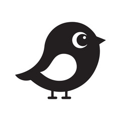 Black bird icon silhouette, simple stylized graphic animal symbol, vector logo design element.