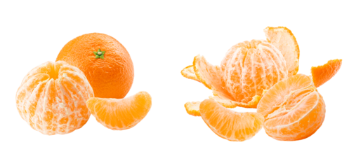 tangerines: whole and peeled on transparent background.
