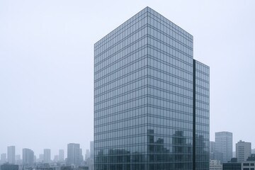Fototapeta premium Modern Glass Office Building Skyscraper with Reflective Windows in an Urban Cityscape.