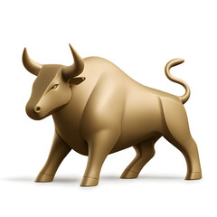 Fototapeta premium 3D golden bull figurine standing with raised head and curved tail 