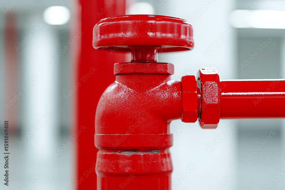 Poster red pipe valve controls the flow with its bright hue. ensuring safety and functionality in industria