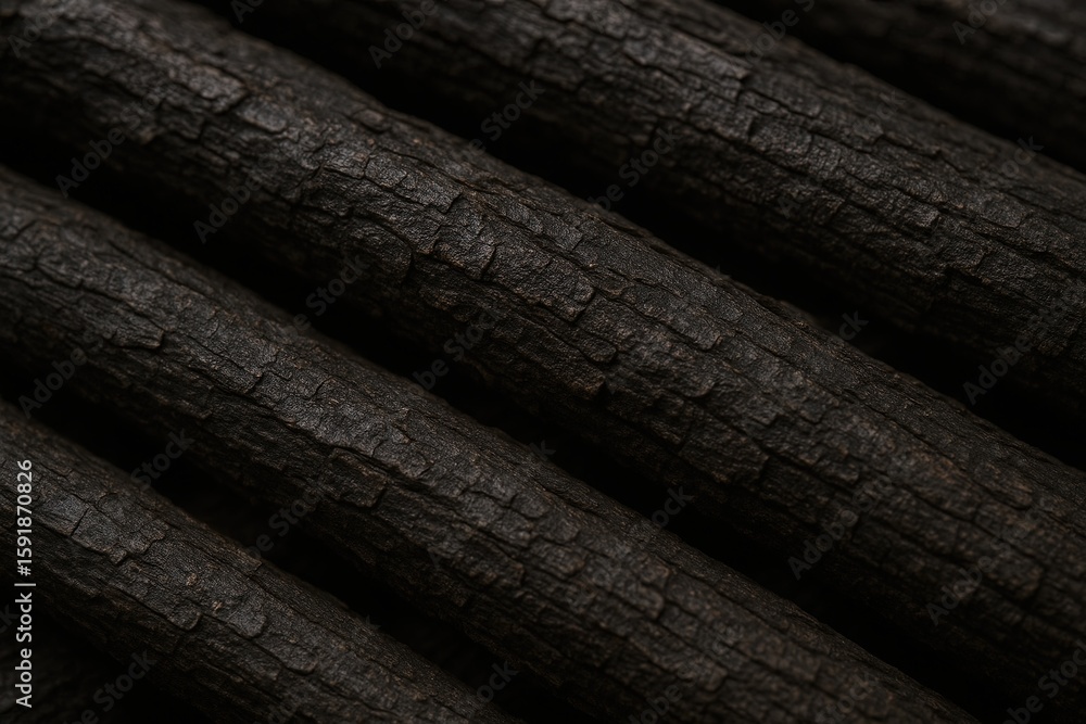 Poster close-up view of dark textured tree bark with detailed rugged surface and natural patterns.
