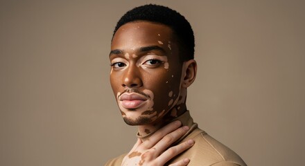 Obraz premium A portrait of a man with vitiligo, showcasing diversity and unique skin pigmentation