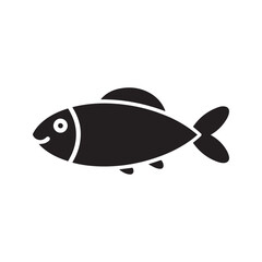 Black fish icon silhouette, simple aquatic animal symbol. Vector graphic for fishing logo or seafood menu.