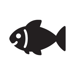 Black fish icon silhouette, simple aquatic animal symbol. Vector graphic for fishing logo or seafood menu.