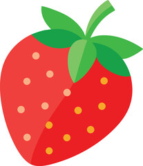 Fototapeta premium Flat Style Juicy Strawberry Icon with Green Leaf