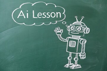 chalk drawing of robot introduce lesson. Course on AI
