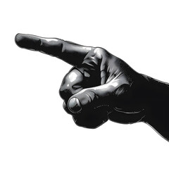 Pointing Hand Silhouette with Extended Index Finger Isolated on Transparent or White Background, PNG